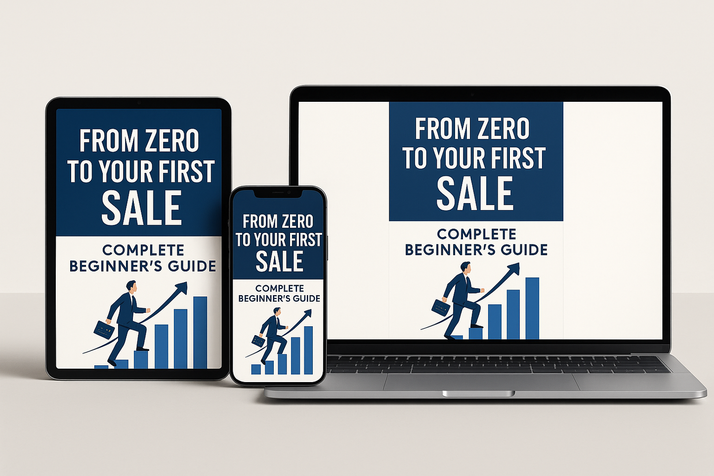 Professional ebook mockup for From Zero to Your First Sale guide