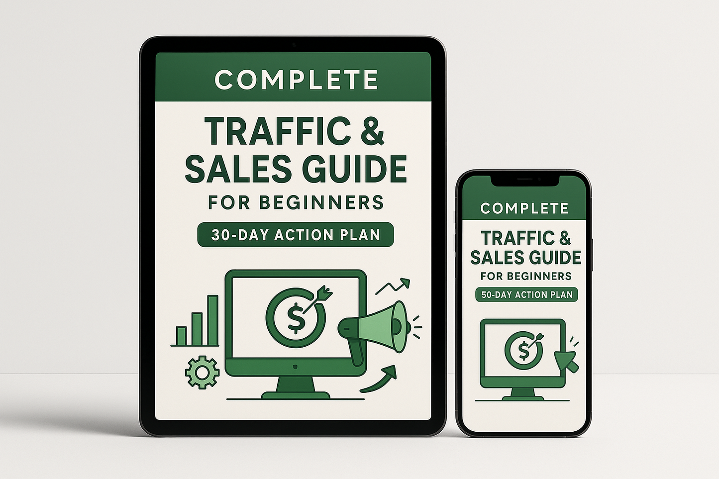 Professional ebook mockup for Traffic & Sales Guide