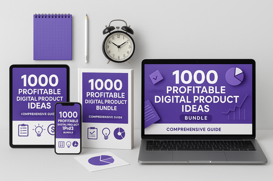 Professional ebook mockup for 1000 Digital Product Ideas Bundle
